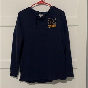 PINK Michigan crew neck with Tie up front.